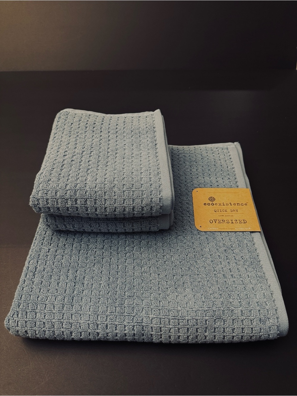 3pc ECOEXISTENCE Oversized Quick Dry 100% Cotton Bath Towel Set - Cornflower